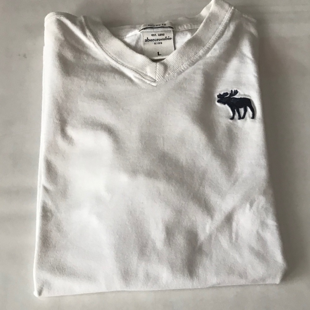 Abercrombie KIDS White V-Neck T-Shirt Size Large